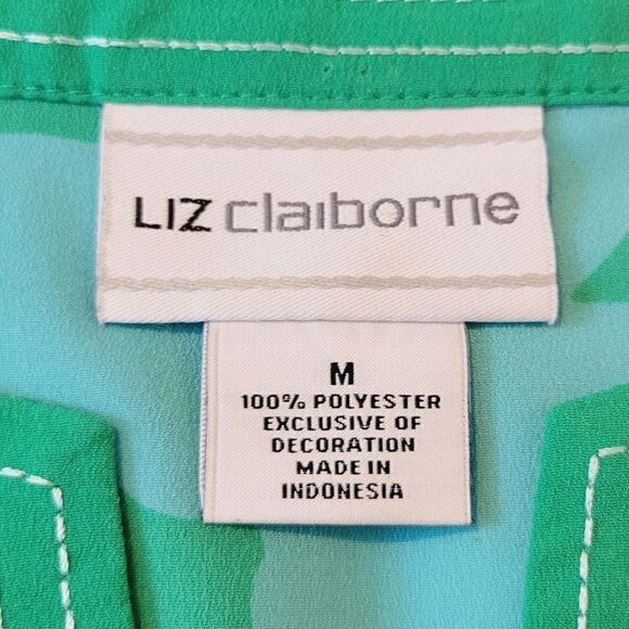 Liz Claiborne Green & Blue Floral Split V-neck Sleeveless Blouse Size M - Picture 5 of 6